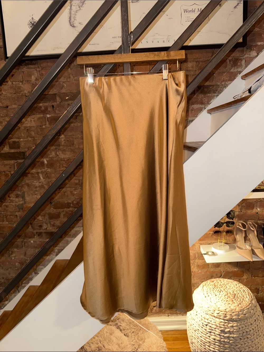Satin Bias Midi Skirt in Bronze
